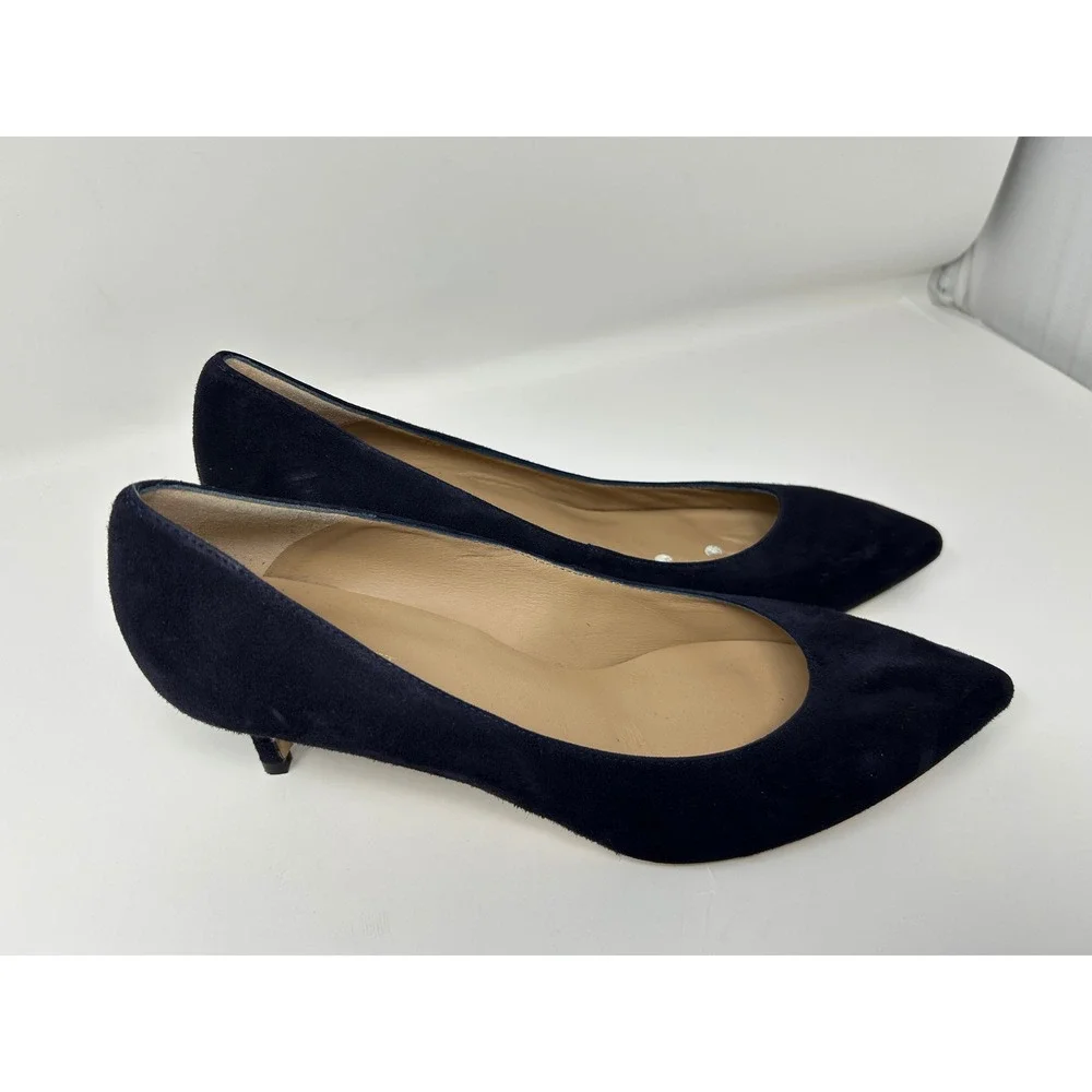 LK Bennett London Navy Suede Kitten Heels Pointed Toe Pumps Womens 41 EUR 10 US